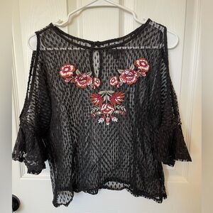 Shyanne | Black Lace with Floral Embroidery Blouse | Size Medium |